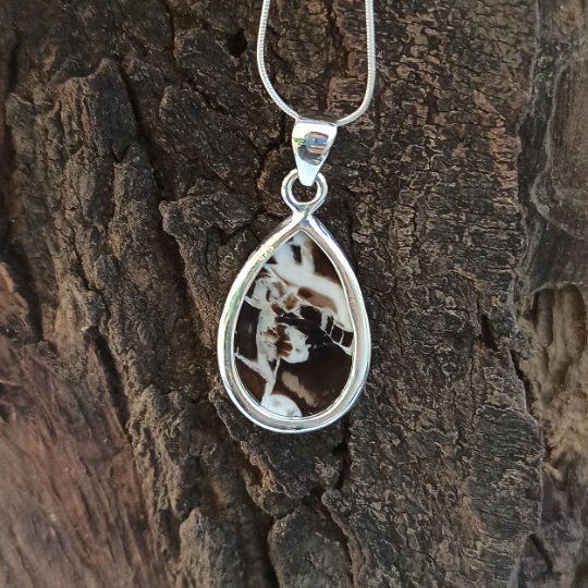 Peanut Wood Jasper Gemstone Silver Pendant, 925 Sterling Sliver Jewelry, Pear Shape Handmade Pendant, Sterling, 31x18x6mm Approx.