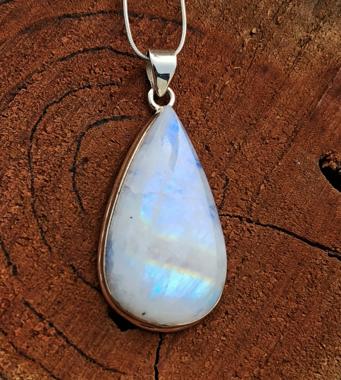 Rainbow Moonstone Silver Pendant, Pear Shape Silver Pendant, 925 Sterling Silver Gemstone Pendant, Fashion Jewelry, 37x19x8mm