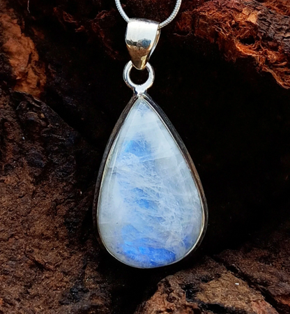 Rainbow Moonstone Gemstone Silver Pendant, Fashion Jewelry 92.5 Sterling Silver Pear Shape Pendant, 32x17x8mm