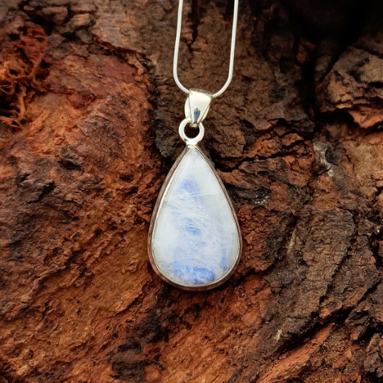 Rainbow Moonstone Gemstone Silver Pendant, Fashion Jewelry 92.5 Sterling Silver Pear Shape Pendant, 32x17x8mm