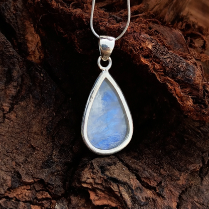 Rainbow Moonstone Gemstone Silver Pendant, Fashion Jewelry 92.5 Sterling Silver Pear Shape Pendant, 32x17x8mm