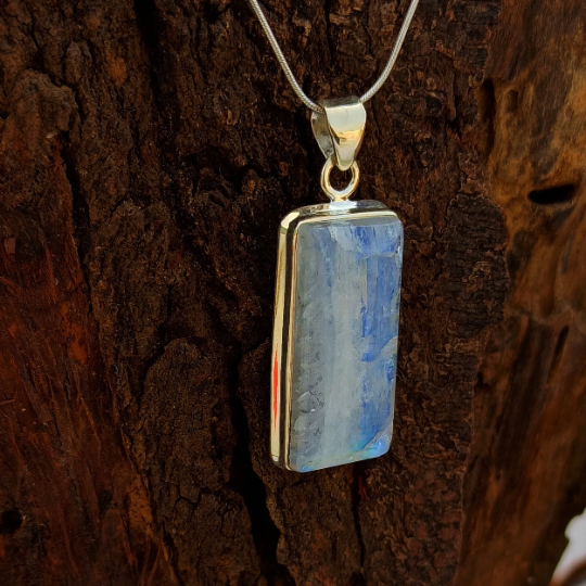 Natural Rainbow Moonstone Gemstone Silver Pendant, 925 Sterling Silver Gemstone Pendant, Baguette Shape Silver Pendant, 37x16x7mm