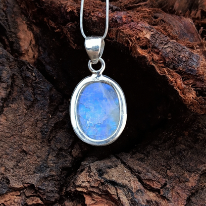 Rainbow Moonstone Gemstone Silver Pendant, 925 Sterling Silver Jewelry Pendant, Oval Shape Pendant, 27x17x7mm