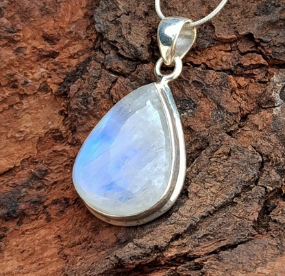 Natural Rainbow Moonstone Gemstone Silver Pendant, 925 Sterling Silver Gemstone Pendant, Pear Shape Silver Pendant, 29x19x8mm