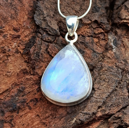 Natural Rainbow Moonstone Gemstone Silver Pendant, 925 Sterling Silver Gemstone Pendant, Pear Shape Silver Pendant, 29x19x8mm