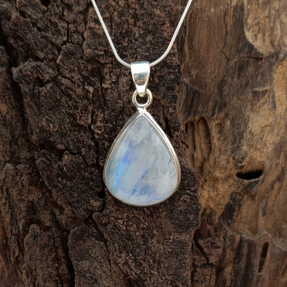 Natural Rainbow Moonstone Gemstone Silver Pendant, 925 Sterling Silver Gemstone Pendant, Pear Shape Silver Pendant, 29x19x8mm