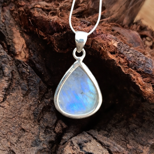 Natural Rainbow Moonstone Gemstone Silver Pendant, 925 Sterling Silver Gemstone Pendant, Pear Shape Silver Pendant, 29x19x8mm