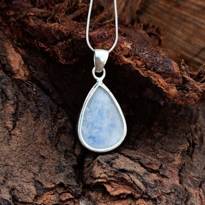 Rainbow Moonstone Gemstone Silver Pendant, 92.5 Sterling Silver Pendant, Pear Shape Gemstone Pendant, 30x18x8mm