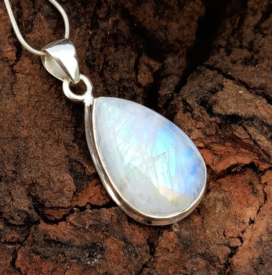 Natural Rainbow Moonstone Gemstone Silver Pendant, 925 Sterling Silver Gemstone Pendant, Pear Shape Silver Pendant, 31x17x8mm