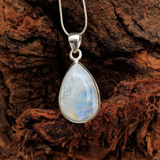 Natural Rainbow Moonstone Gemstone Silver Pendant, 925 Sterling Silver Gemstone Pendant, Pear Shape Silver Pendant, 31x17x8mm