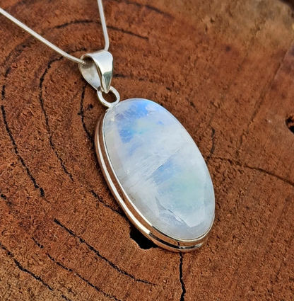 Natural Rainbow Moonstone Gemstone Silver Pendant, 925 Sterling Silver Gemstone Pendant, Pear Shape Silver Pendant, 35x18x8mm