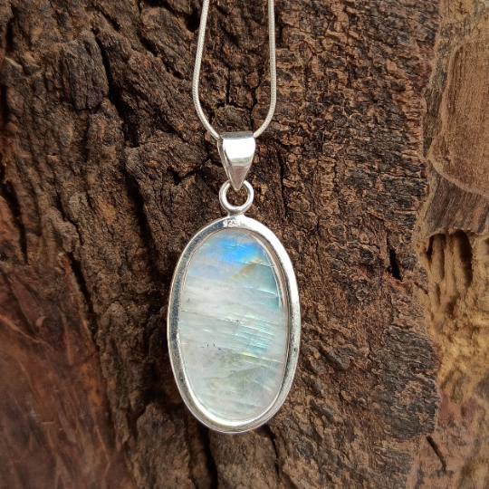 Natural Rainbow Moonstone Gemstone Silver Pendant, 925 Sterling Silver Gemstone Pendant, Pear Shape Silver Pendant, 35x18x8mm