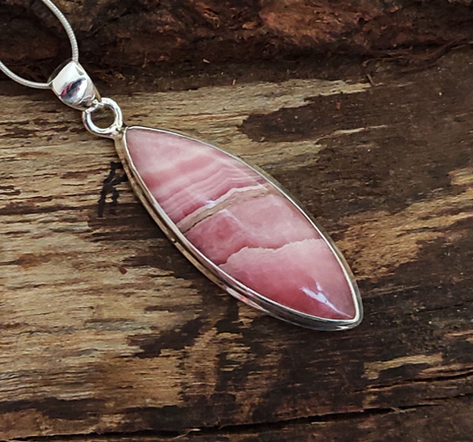 Rhodochrosite Solid 925 Sterling Silver Charm Pendant Rhodochrosite Statement Pendant, Marquise Shape Silver Pendant, 43x15x5mm