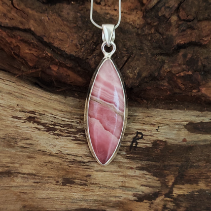 Rhodochrosite Solid 925 Sterling Silver Charm Pendant Rhodochrosite Statement Pendant, Marquise Shape Silver Pendant, 43x15x5mm