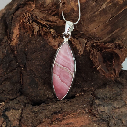 Rhodochrosite Solid 925 Sterling Silver Charm Pendant Rhodochrosite Statement Pendant, Marquise Shape Silver Pendant, 43x15x5mm