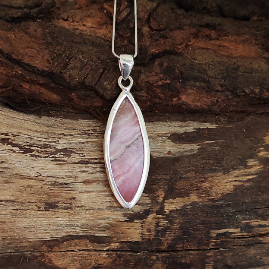 Rhodochrosite Solid 925 Sterling Silver Charm Pendant Rhodochrosite Statement Pendant, Marquise Shape Silver Pendant, 43x15x5mm