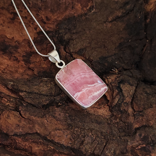 Rhodochrosite Gemstone Sterling Silver Charm Pendant, 92.5 Silver Jewelry Pendant, Rhodochrosite Statement Pendant, Cushion Shape Silver Pendant, 30x20x5mm By PEDRAJEWELS