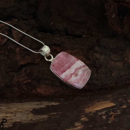 Rhodochrosite Solid 925 Sterling Silver Charm Pendant Rhodochrosite Statement Pendant, Cushion Shape Silver Pendant, 30x17x6mm