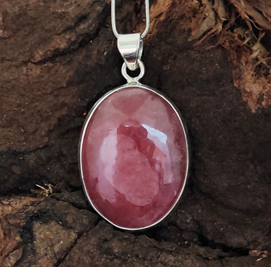 Rhodochrosite Gemstone Sterling Silver Charm Pendant, 92.5 Silver Jewelry Pendant, Rhodochrosite Statement Pendant, 36x23x6mm