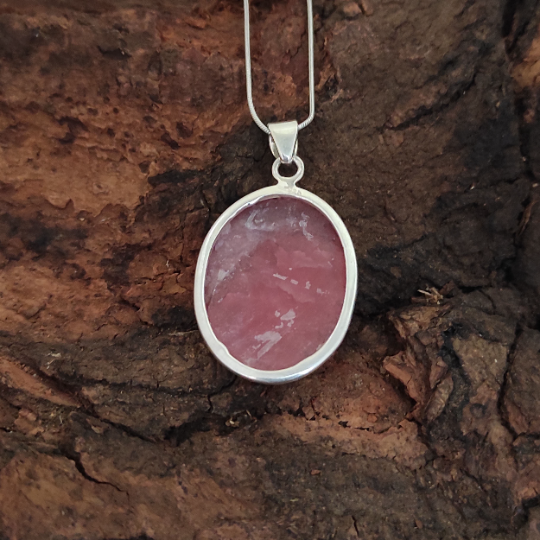 Rhodochrosite Gemstone Sterling Silver Charm Pendant, 92.5 Silver Jewelry Pendant, Rhodochrosite Statement Pendant, 36x23x6mm