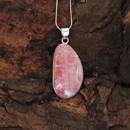 Rhodochrosite Solid 925 Sterling Silver Charm Pendant Rhodochrosite Statement Pendant, 39x19x6mm