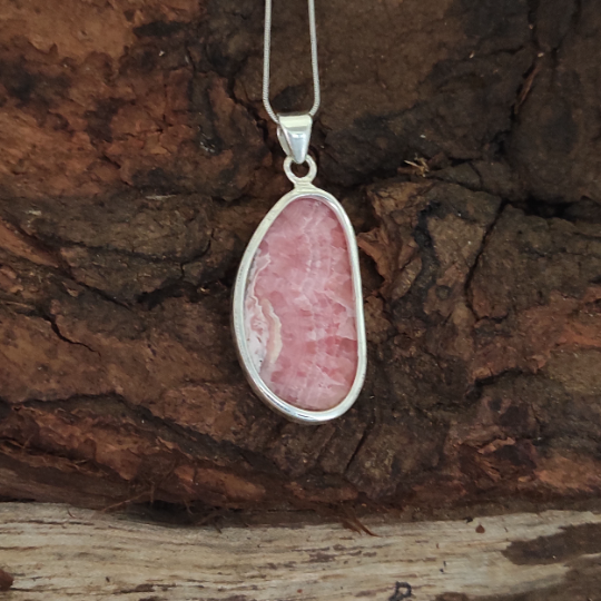 Rhodochrosite Solid 925 Sterling Silver Charm Pendant Rhodochrosite Statement Pendant, 39x19x6mm