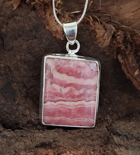 Rhodochrosite Solid 925 Sterling Silver Charm Pendant Rhodochrosite Statement Pendant, Cushion Shape Pendant, 29x21x7mm