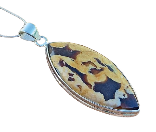 Peanut Wood Jasper Gemstone Silver Pendanth, 925 Sterling Sliver Jewelry, Marquise Shape Handmade Pendant, Sterling, 47x22x6 mm Approx.