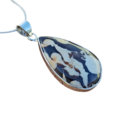 Peanut Wood Jasper Gemstone Silver Pendant, 925 Sterling Silver Jewelry, Pear Shape Handmade Pendant, Sterling, 38x21x7 mm Approx.