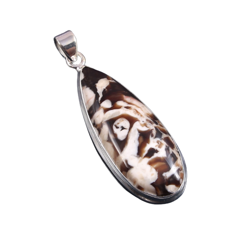 Peanut Wood Jasper Gemstone Silver Pendant, 925 Sterling Sliver Jewelry, Pear Shape Handmade Pendant, Sterling, 42x17x7mm Approx.