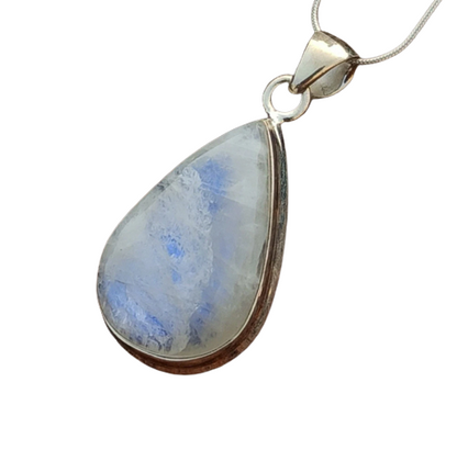 Rainbow Moonstone Gemstone Silver Pendant, Fashion Jewelry 92.5 Sterling Silver Pear Shape Pendant, 32x17x8mm