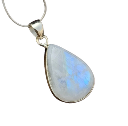 Rainbow Moonstone Gemstone Silver Pendant, 92.5 Sterling Silver Pendant, Pear Shape Gemstone Pendant, 30x18x8mm