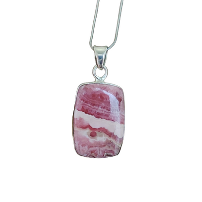 Rhodochrosit-Charm-Anhänger aus massivem 925er-Sterlingsilber. Rhodochrosit-Statement-Anhänger, kissenförmiger Silberanhänger, 30 x 17 x 6 mm