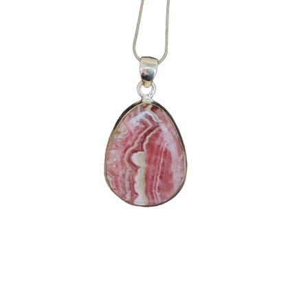 Rhodochrosit-Charm-Anhänger aus massivem 925er-Sterlingsilber. Rhodochrosit-Statement-Anhänger, eiförmiger Silberanhänger, 35 x 22 x 6 mm