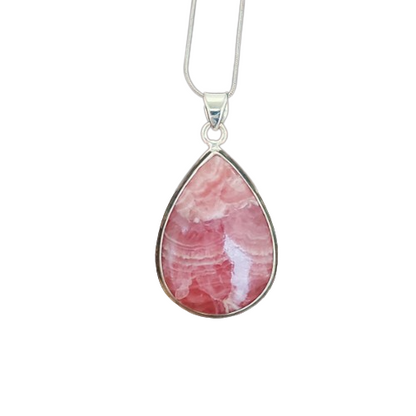 Rhodochrosit-Charm-Anhänger aus massivem 925er-Sterlingsilber. Rhodochrosit-Statement-Anhänger, birnenförmiger Silberanhänger, 38 x 24 x 5 mm