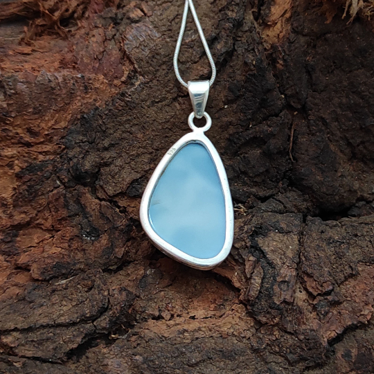 Natural Blue Opal 925 Sterling Silver Pendant / Top Quality Blue Opal Cabochon Gemstone / 925 Sterling Silver Pendant