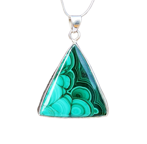 Malachite Cabochon Silver Pendant - 925 Sterling Silver Pendant - 92.5 Statement Pendant - Trillion Shape Handmade Pendant - 50Ct