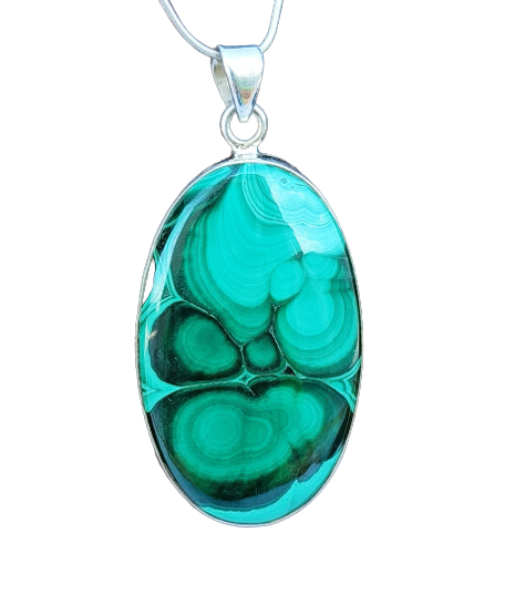 Unique Malachite 925 Silver Pendant | Malachite Cabochon Gemstone | Statement Pendant | 925 Sterling Silver Pendant | Oval Shape Pendant