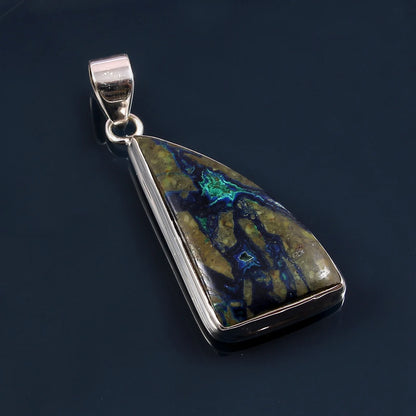 Azurite Malachite Gemstone Silver Pendant