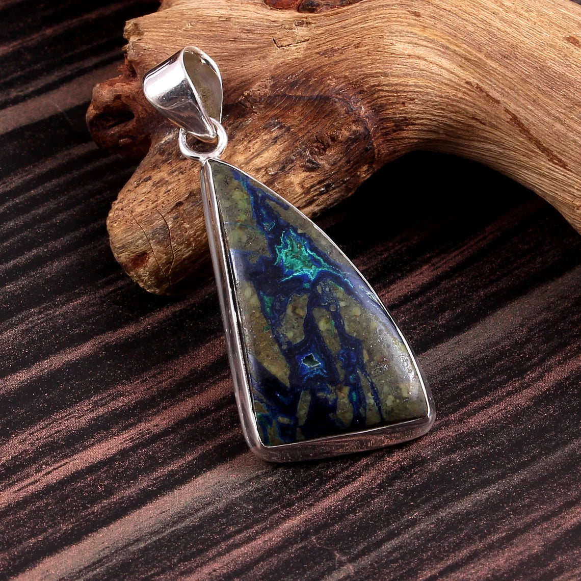 Azurite Malachite Gemstone Silver Pendant