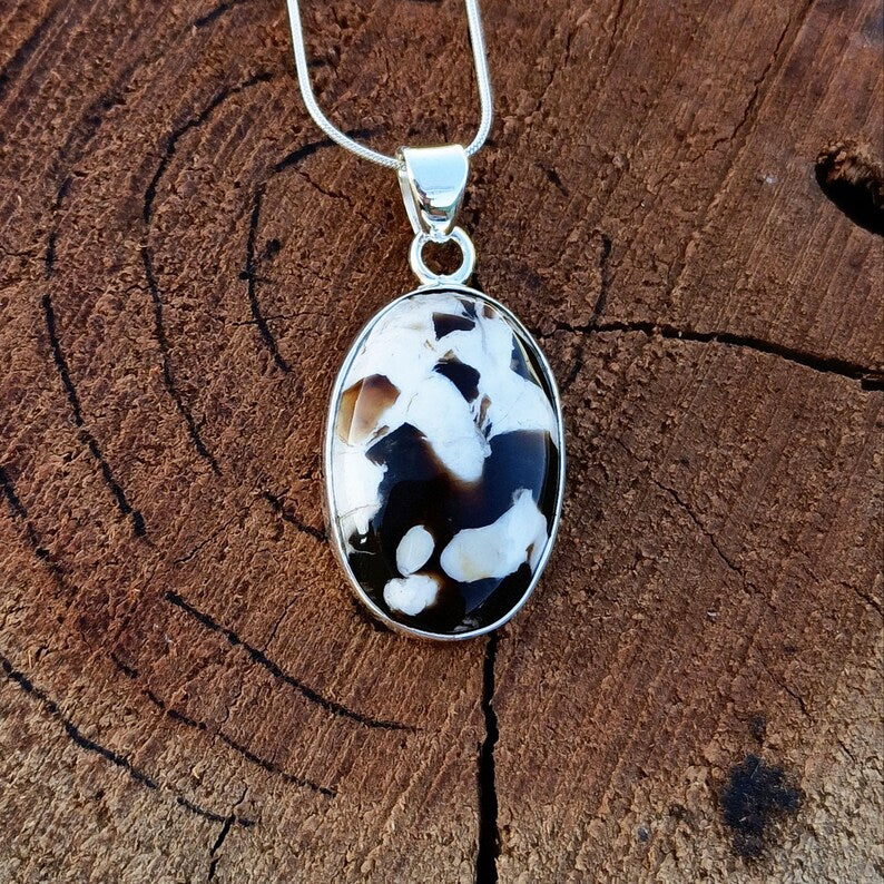 Peanut Wood Jasper Gemstone Silver Pendant, 925 Sterling Silver Jewelry, Oval Shape Handmade Pendant, Sterling, 31x17x7mm Approx.