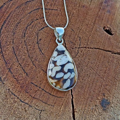 Peanut Wood Jasper Gemstone Silver Pendant, 925 Sterling Sliver Jewelry, Pear Shape Handmade Pendant, Sterling, 33x17x6mm Approx.