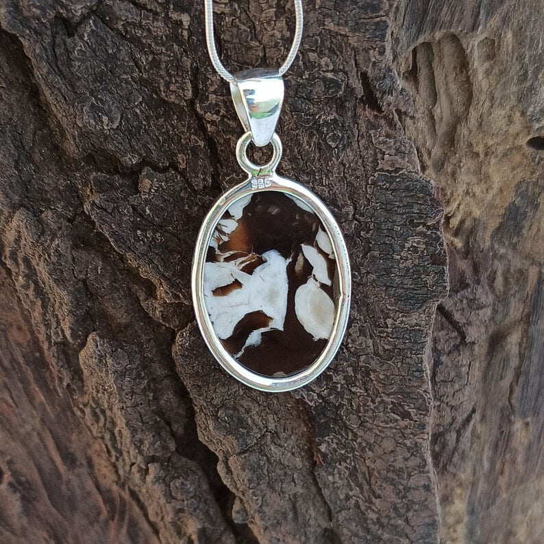 Peanut Wood Jasper Gemstone Silver Pendant, 925 Sterling Sliver Jewelry, Oval Shape Handmade Pendant, Sterling, 29x17x7 mm Approx.