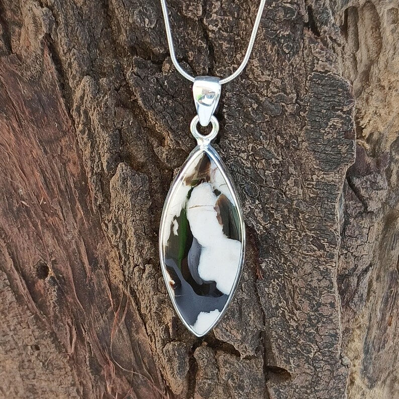 Peanut Wood Jasper Gemstone Silver Pendant, 92.5 Sterling Silver Jewelry, Marquise Shape Handmade Pendant, 42x16x5 mm Approx.