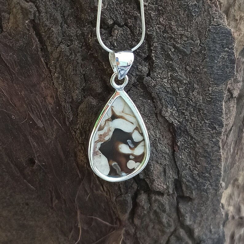 Peanut Wood Jasper Gemstone Silver Pendant, 925 Sterling Sliver Jewelry, Pear Shape Handmade Pendant, Sterling, 33x17x6mm Approx.