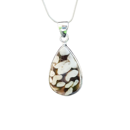 Peanut Wood Jasper Gemstone Silver Pendant, 925 Sterling Sliver Jewelry, Pear Shape Handmade Pendant, Sterling, 33x17x6mm Approx.