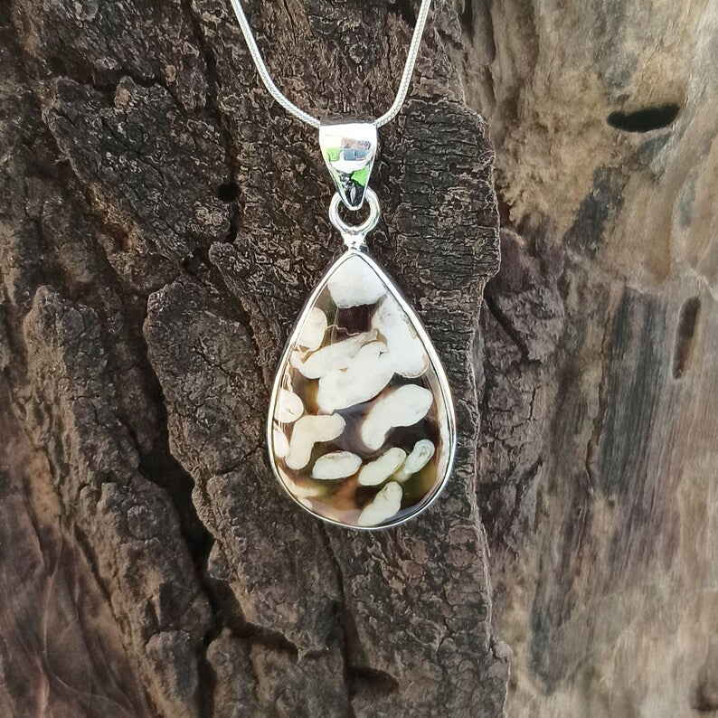 Peanut Wood Jasper Gemstone Silver Pendant, 925 Sterling Sliver Jewelry, Pear Shape Handmade Pendant, Sterling, 33x17x6mm Approx.