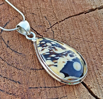 Peanut Wood Jasper Gemstone Silver Pendant, 925 Sterling Sliver Jewelry, Pear Shape Handmade Pendant, Sterling, 37x29x6mm Approx.