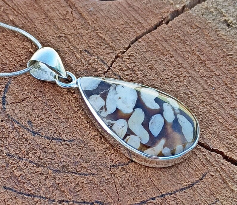 Peanut Wood Jasper Gemstone Silver Pendant, 925 Sterling Sliver Jewelry, Pear Shape Handmade Pendant, Sterling, 33x17x6mm Approx.