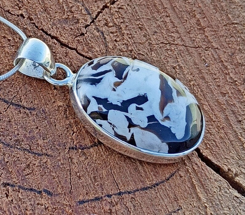 Peanut Wood Jasper Gemstone Silver Pendant, 925 Sterling Sliver Jewelry, Oval Shape Handmade Pendant, Sterling, 29x17x7 mm Approx.